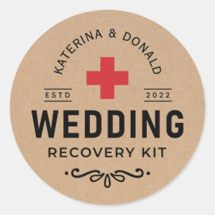 Adesivo Redondo Rustic Kraft Wedding Hangover Recovery Kit Classif