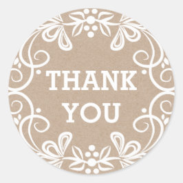 Adesivo Redondo Rustic Kraft White Floral Obrigado