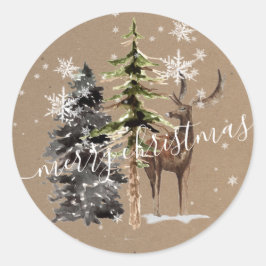Adesivo Redondo Rustic Kraft Winter Woodland Felry Natal