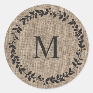 Adesivo Redondo Rustic Laurel Wreath Farmhouse Style Monogramas