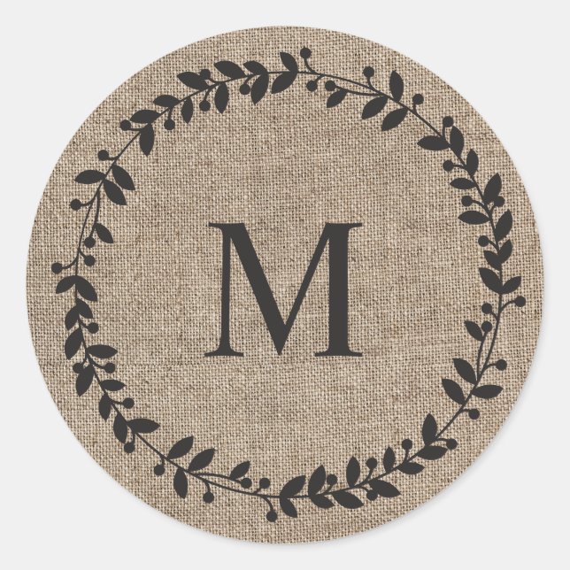 Adesivo Redondo Rustic Laurel Wreath Farmhouse Style Monogramas (Frente)