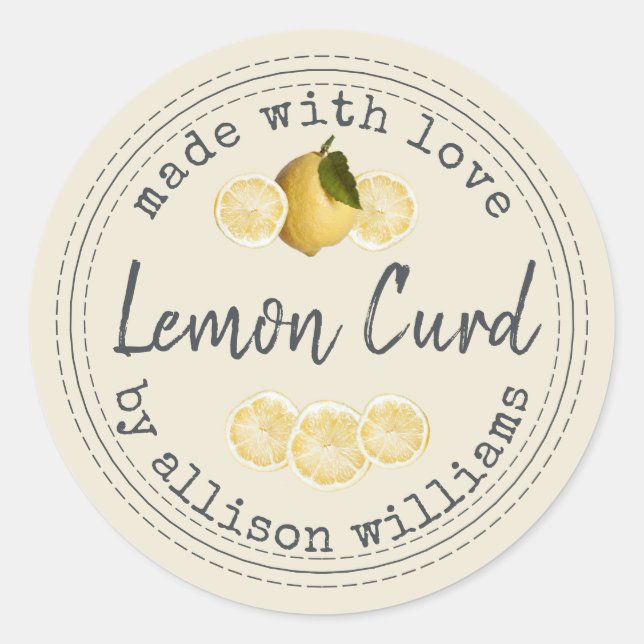 Adesivo Redondo Rustic Lemon Curd Homemade (Frente)