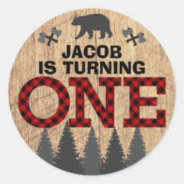 Adesivo Redondo Rustic Lumberjack Buffalo Xadrez Primeiro Aniversá