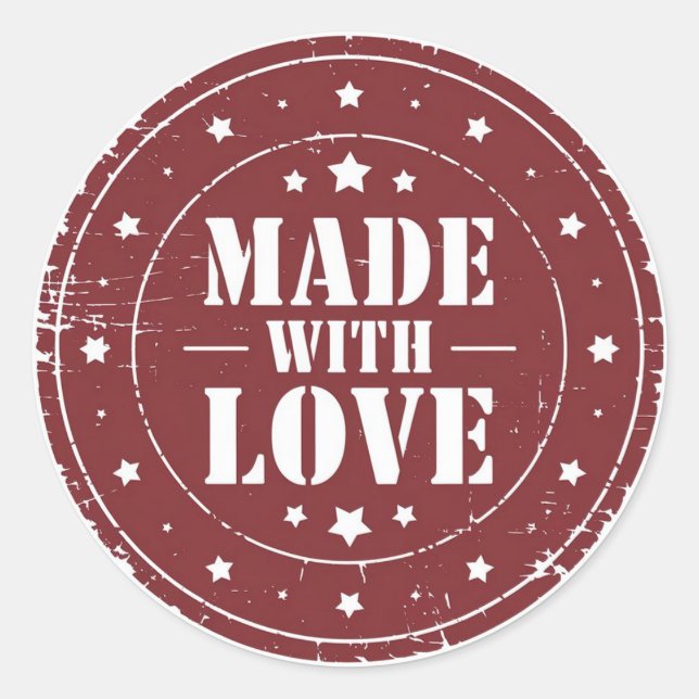 Adesivo Redondo Rustic “Made With Love” – Handmade Small Business (Frente)