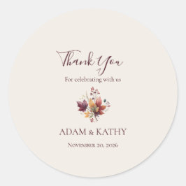 Adesivo Redondo Rustic Maple Leaf Fall Wedding Thank You Sticker