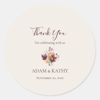 Adesivo Redondo Rustic Maple Leaf Fall Wedding Thank You Sticker