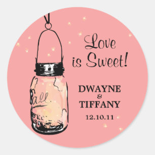 Adesivo Redondo Rustic Mason Jar e Fireflies