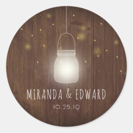 Adesivo Redondo Rustic Mason Jar Fireflies Favor do Casamento