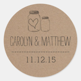 Adesivo Redondo Rustic Mason Jar| Heart Weding Favor Sticker