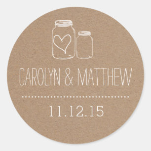 Adesivo Redondo Rustic Mason Jar  Heart Weding Favor Sticker2