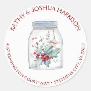 Adesivo Redondo Rustic Mason Jar Holly Deixa Berries Endereço  