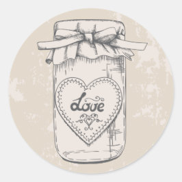Adesivo Redondo Rustic Mason Jar Love Hearts Tan Wedding