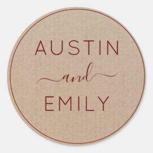 Adesivo Redondo Rustic Modern Boho Wedding Kraft Clas Personalizad