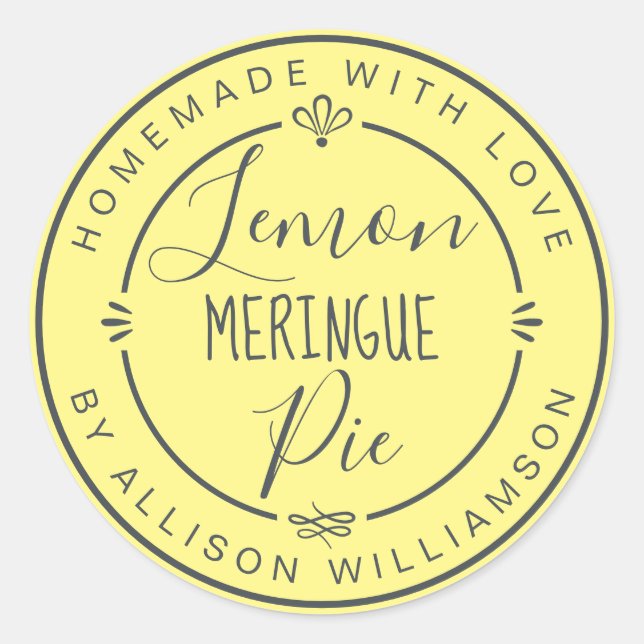 Adesivo Redondo Rustic Modern Homemade Lemon Meringue Pie Amarelo (Frente)
