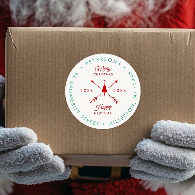 Adesivo Redondo Rustic Modern Natal Holiday Endereço de Devolução (Criador carregado)