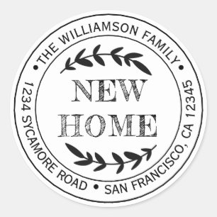 Adesivo Redondo Rustic Modern New Home Return Address