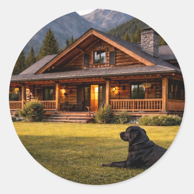 Adesivo Redondo Rustic mountain cabin sticker  (Frente)
