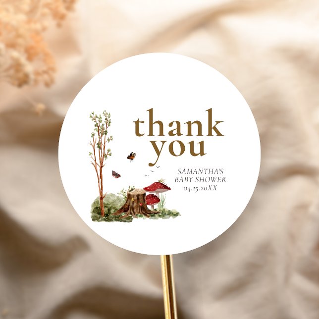 Adesivo Redondo Rustic Mushroom Woodland Baby Shower (Mushroom Rustic Woodland Baby Shower Sticker)