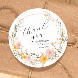 Adesivo Redondo Rustic Neutral Boho Floral Floral Obrigado