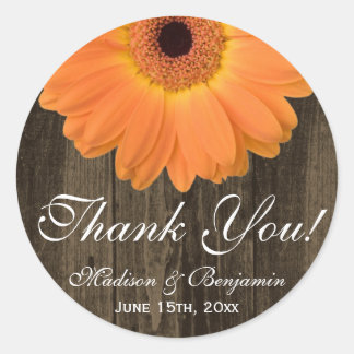 Adesivo Redondo Rustic Orange Daisy Weding Obrigado Sticker