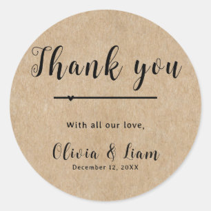 Adesivo Redondo Rustic Paper Wedding Obrigado