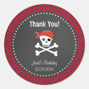Adesivo Redondo Rustic Pirate Birthday Obrigado Sticker Red