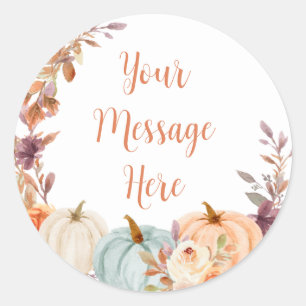Adesivo Redondo Rustic Pumpkin Floral Sua Mensagem Aqui Sticker