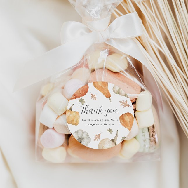 Adesivo Redondo Rustic Pumpkins Fall Chá de fraldas Obrigado Favor (Criador carregado)