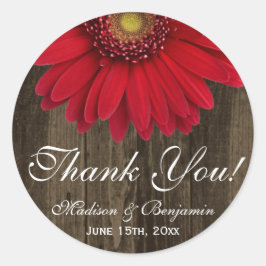 Adesivo Redondo Rustic Red Gerber Daisy Weding Obrigado Sticker