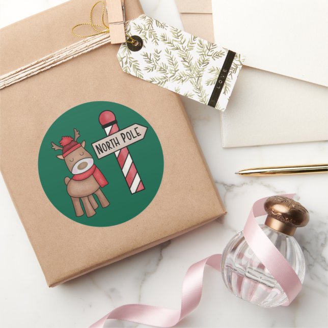 Adesivo Redondo Rustic Reindeer Sticker - Estilo de Vintagem do Po (Presentear)