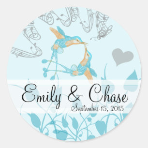 Adesivo Redondo Rustic Romantic Hummingbird Kiss Love BirdWedding