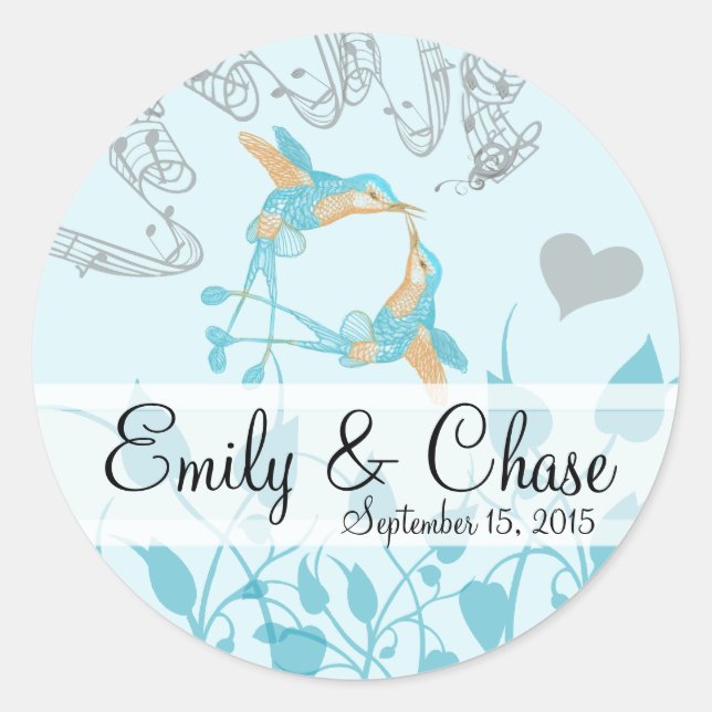 Adesivo Redondo Rustic Romantic Hummingbird Kiss Love BirdWedding (Frente)