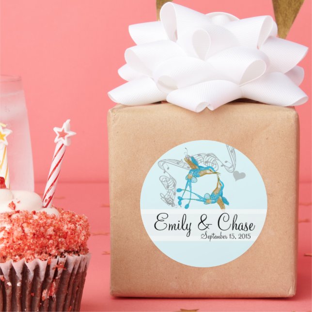 Adesivo Redondo Rustic Romantic Hummingbird Kiss Love BirdWedding (Festa)