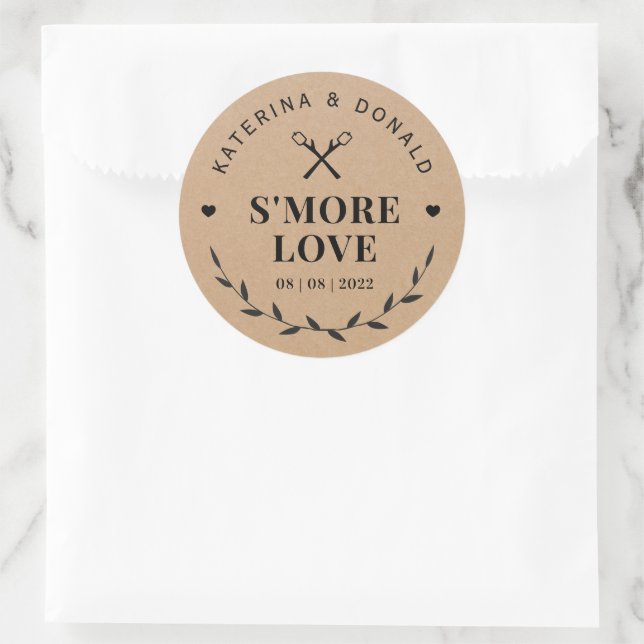 Adesivo Redondo Rustic S’more Love Wedding Kraft (Bolsa)