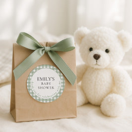 Adesivo Redondo Rustic Sage Gingham Obrigado Chá de fraldas