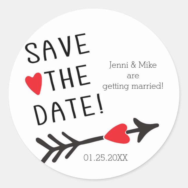 Adesivo Redondo Rustic SAVE THE DATE Heart Arrow Stickers (Frente)