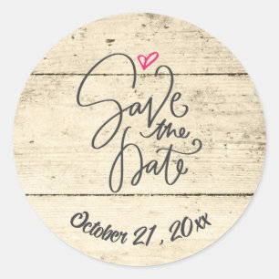 Adesivo Redondo Rustic Save The Date Wooden Plank