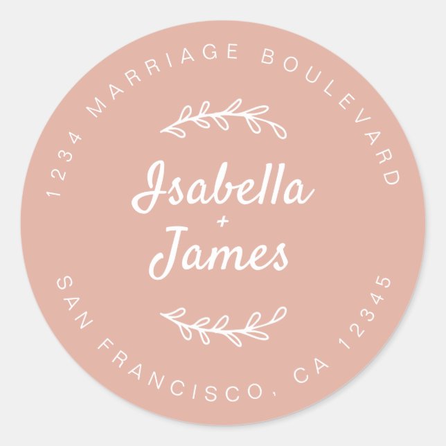 Adesivo Redondo Rustic Script Dusty Pink Endereço de Devolução de  (Frente)