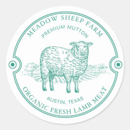 Adesivo Redondo Rustic Sheep Lamb Logo Farm Field Green