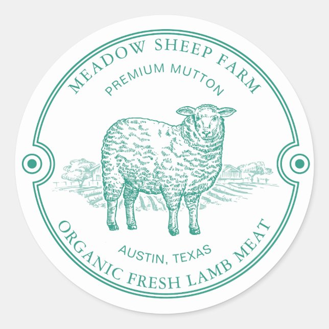 Adesivo Redondo Rustic Sheep Lamb Logo Farm Field Green (Frente)