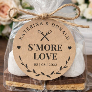 Adesivo Redondo Rustic S'more Amor Casamento Kraft