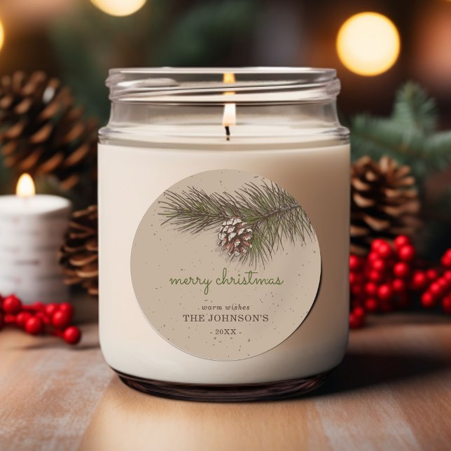 Adesivo Redondo Rustic Sprig Pine Felry Natal (Rustic Sprig Pine Merry Christmas Classic Round Sticker)