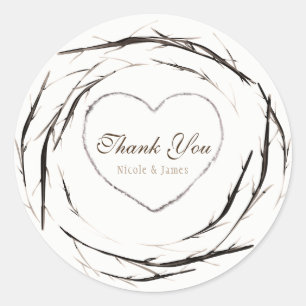 Adesivo Redondo Rustic Sticks Twigs Branches Wreath Custom Favor