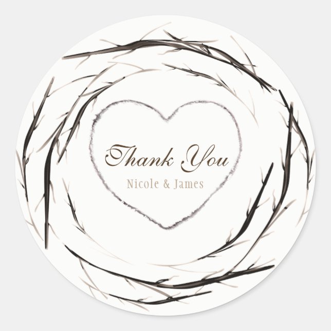 Adesivo Redondo Rustic Sticks Twigs Branches Wreath Custom Favor (Frente)