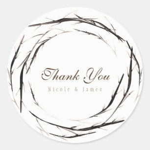Adesivo Redondo Rustic Sticks Twigs Branches Wreath Custom Favor
