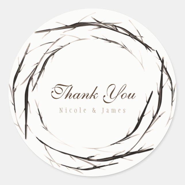 Adesivo Redondo Rustic Sticks Twigs Branches Wreath Custom Favor (Frente)