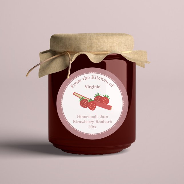 Adesivo Redondo Rustic Strawberry Rhubarb Jam Kraft Label Sticker (Rustic Strawberry Rhubarb Jam Kraft Label Sticker)