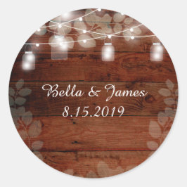 Adesivo Redondo Rustic String Lights Mason Jars Wedker Sticker