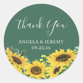 Adesivo Redondo Rustic Sunflower Greenery Eucalyptus Obrigado