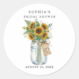 Adesivo Redondo Rustic Sunflower Mason Jar Bridal Shower 